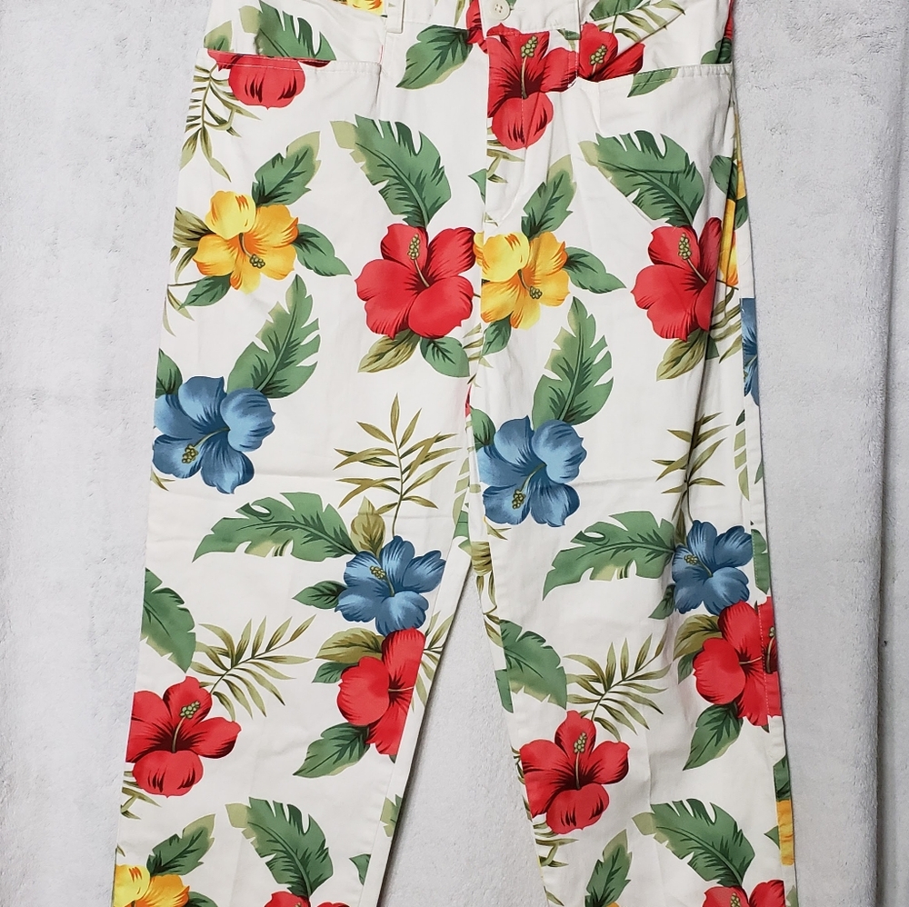 Jamaica Bay Pants Womens Sz 12 Capri Stretch Floral Hawaiian Beach Tropical